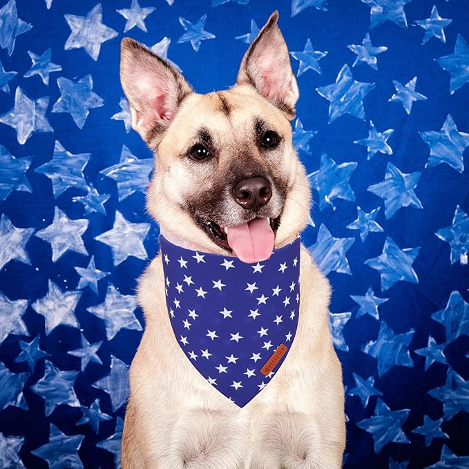 ADOGGYGO Star Dog Bandana 2 Pack, Reversible Red Blue Patriotic Pet Scarf Bib, Adjustable Fit 4th of July Star Bandanas for Medium Large Dogs Pets (Large)