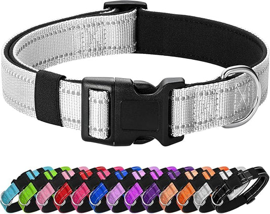 Reflective Dog Collar Padded with Soft Neoprene Breathable Quick Release Basic Dog Collars for Small Dogs Girl Boy Silver