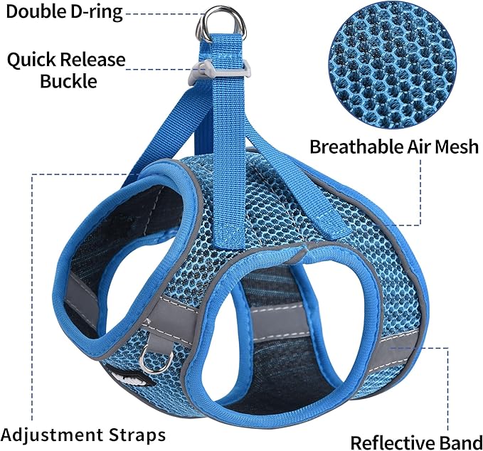 AIITLE No Pull Harness for Small Dogs - Step in Puppy Harness with Super Breathable Mesh, Reflective Adjustable Pet Harness for Outdoor Walking, Training for Small Dogs, Cats Royal Blue XS