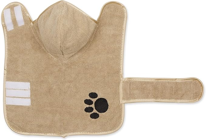 Bone Dry Pet Robe Collection, Embroidered Absorbent Microfiber Bath Robe with Adjustable Closure, for Dogs & Cats, X-Small, Taupe