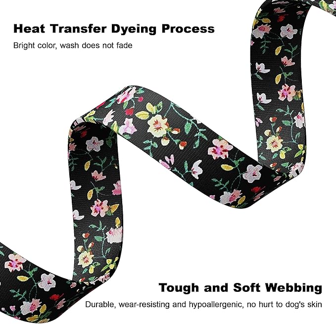 Tpotato Reflective Combination Pattern Girl Dog Collar for Puppy Small Medium Large Breed Dogs,Female Cute Floral Designer Dog Collars,Adjustable Soft Nylon Pet Collar,Quick Release Dog Collar M