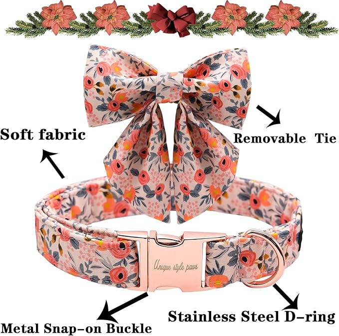 Unique style paws Dog Collar with Tie Adjustable Pink Bowtie Puppy Collars for Small Medium Large Dogs and Cats-XS