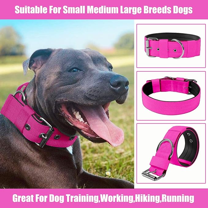 Heavy Duty Tactical Dog Collar - 1.5" Width Military Durable Thick Nylon with Adjustable Metal D Ring & Buckle Working Training K9 Collar for Medium Large Dogs (S(14"-17"), Hot Pink)