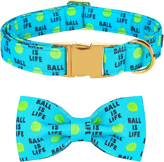Lionet Paws Dog Collar with Bowtie - Cute Cotton Bowtie Dog Collar with Metal Buckle for Small Dog Girl Boy, S, Neck 10-16in