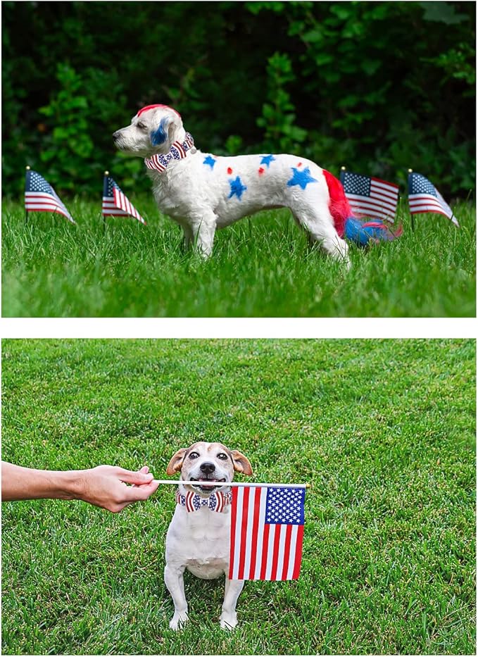 Dog Collar With Bow Tie, 4th of July Comfortable Cotton, American Flag for Medium Girl Boy, Patriotic Bowtie With Metal Buckle, M