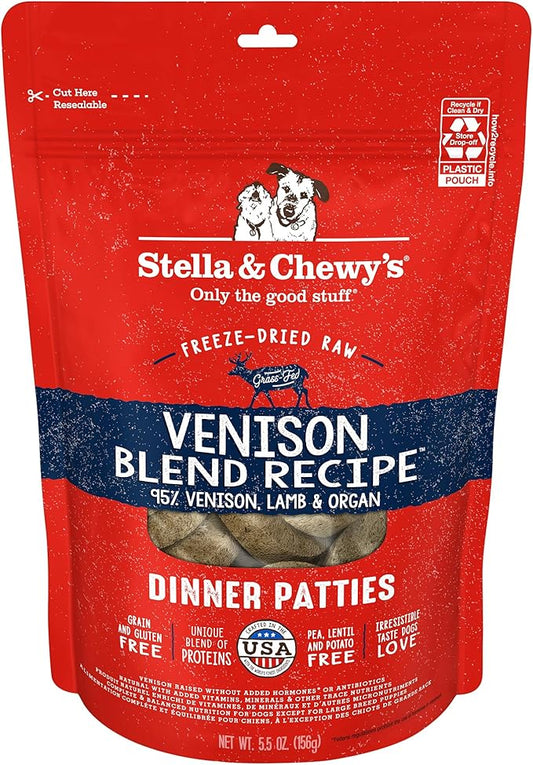 Stella & Chewy's Freeze-Dried Raw Dinner Patties - Venison Blend Recipe - High Protein Grain-Free Puppy & Dog Food - Perfect For Picky Eaters - 5.5 oz
