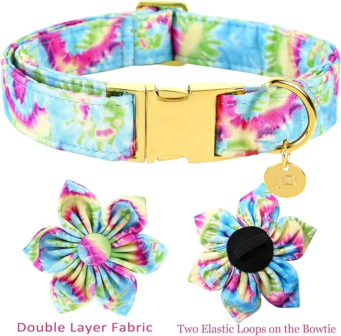 Dog Collar with Flower, Female Dog Collar for Small Girl Dog, Comfortable Adjustable Cute Cotton Flower Collar with Metal Buckle, S
