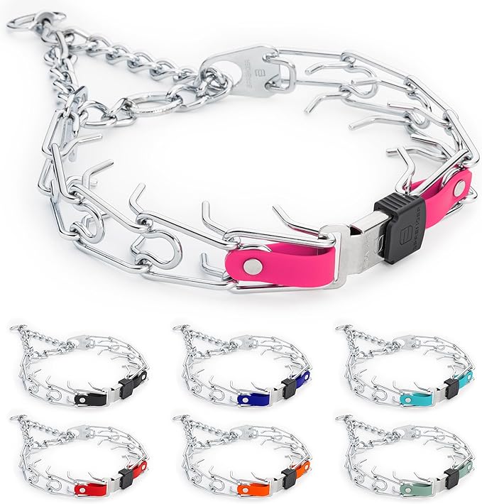 Herm Sprenger Chrome Plated Steel Dog Collar with Quick Release ClicLock Buckle and Biothane Insert Training Collar for Dogs Made in Germany (Passionfruit Pink, 25in x 4.0mm(Neck Size up to21-22in))