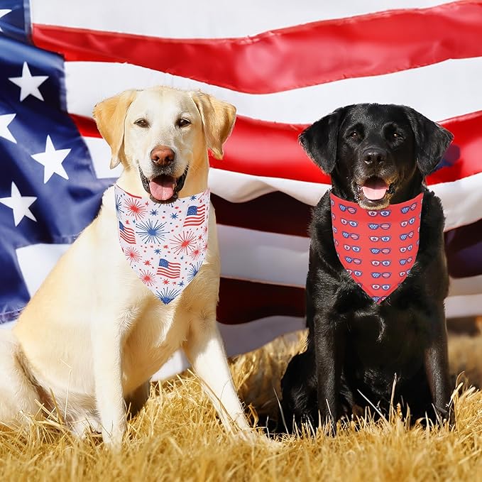 ADOGGYGO 4 Pack American Flag Dog Bandanas, Red Blue USA Flag Star Pet Scarf Bib, Pet 4th of July Bandanas Costume Accessories for Extra Large Dogs (X-Large)