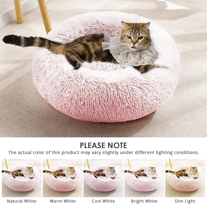 JOLLYVOGUE Dog & Cat Bed, Calming Anti-Anxiety Pet Bed for Small Dogs, Fluffy Donut Cushion for Small and Medium Pets (20")