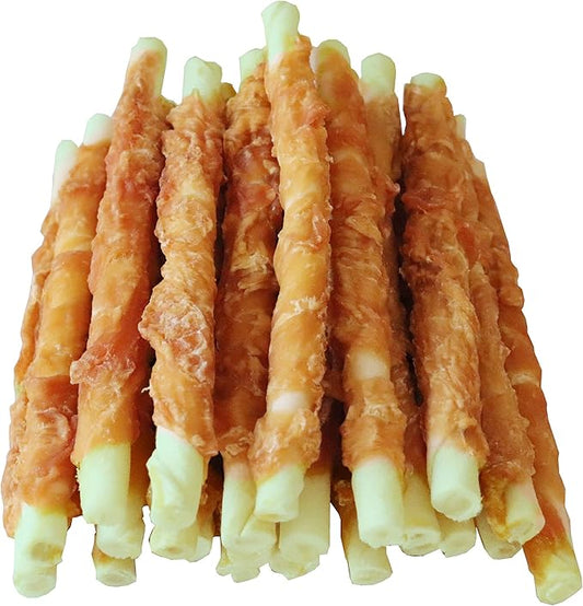 Puppy Training Snacks Dog Chews Treats Chicken Wrapped White Rawhide Sticks 0.5lb