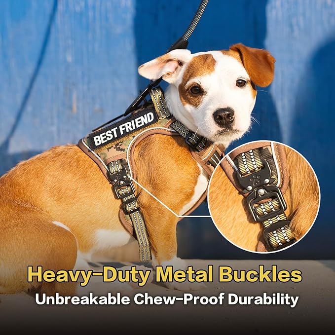 PawsPassion Tactical Dog Harness for Small Dogs, Chew-Proof Metal Hardware, Heavy Duty No Pull Dog Harness, Reflective Strips, Adjusting Ring, MOLLE System, Hook and Loop Panel (Forest Recon, S)