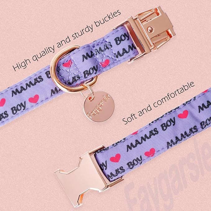 Faygarsle Purple Dog Collar for Small Medium Large Dogs Cute Puppy Collars for Male Dogs Letter Patterned Dog Collars for Summer Spring Wedding Puppy Necklace Boy Dog Collar XS