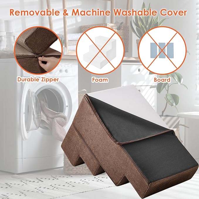 EHEYCIGA Dog Stairs for Bed 20”H, 4-Step Extra Wide Dog Steps for High Bed, Pet Steps for Small Dogs and Cats, Non-Slip Balanced Pet Ramp, Brown