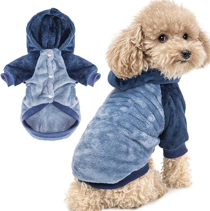 FabriCastle Dog Hoodie Sweater for Small Dogs Boy and Girl, Small Dog Clothes XS XXS Puppy Sweatshirt, Pet Outfit, Cat Clothing Super Soft Warm Snap On Closure (Blue-Navy, X-Small)