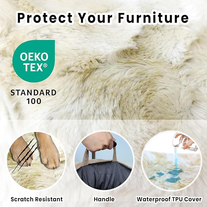 Calming Dog Couch Bed for Medium Dogs/Cats, 35 x 31 inch Waterproof Removable Dog Mat Couch Cover for Furniture Protector, Non-Slip Fluffy Pelsbarn Dog Bed for Couch, Sofa - Tie-Dry Khaki