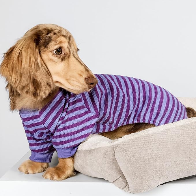 Fitwarm Purple and Violet Striped Dog Pajamas, Waffle Dog Clothes for Small Dogs Girl Boy, Puppy Onesie with Feet, Pet Cat Outfit, XXL