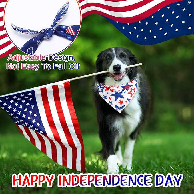 Paterr 100 Pieces Patriotic Dog Bandanas Bulk 4th of July Independence Day Pet Handkerchief Soft Dog Triangle Bibs Cute Kerchief Adjustable Washable Pet Scarf Accessory for Small Medium Puppy Cats