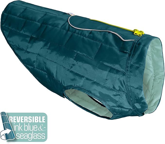 Kurgo Loft Dog Jacket, Reversible Dog Coat, Wear with Harness or Sweater, Water Resistant, Reflective, Winter Coat for Small Dogs (Ink Blue, S)