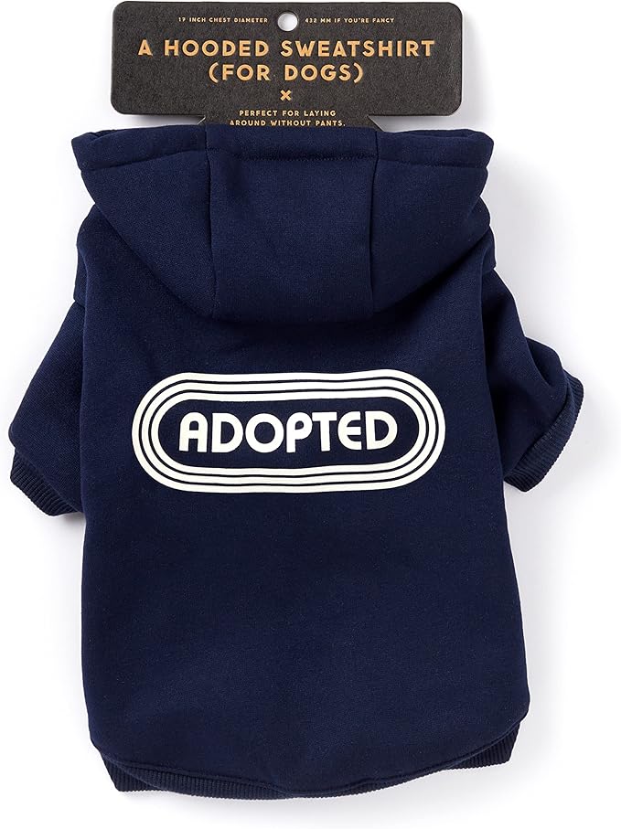 Adopted Dog Hoodie from Brass Monkey - Medium (22" Chest), Includes 2 White Drawstrings and Velcro Fasteners, Cute Dog Accessories with Vintage Inspired Designs, Makes a Great Gift for Dog Lovers!