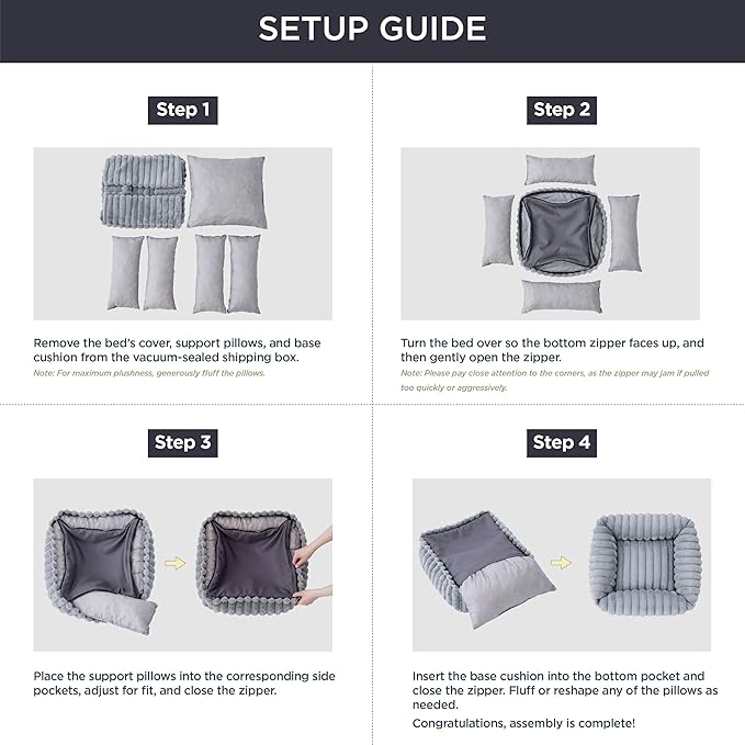 Bedsure Cute Dog Bed for Large Dogs - Washable Furry Puppy Beds, Rectangle Orthopedic Corduroy Fleece Pet Beds with Removable Zipper Cover, 36x27x8inches, Warm Grey