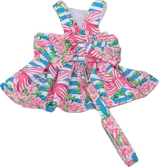 Dog Dress Bow Tie Harness Leash Set Harness Dress for Small Dogs Cute Dog Pet Girl Puppy Summer Clothes for Female Bunny Clothes Yorkie Chihuahua Training Walking (Small, VanityFur)