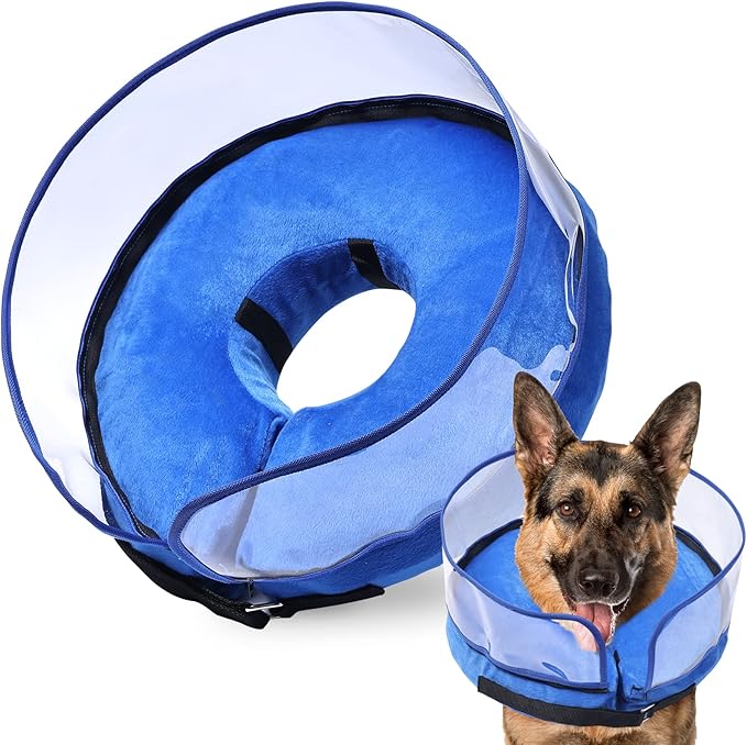 BARKLESS Dog Cone, Inflatable Dog Cone After Surgery for Large Breeds, Soft Surgery Collar with Enhanced Anti-Licking Guard Shield for Pets, Protective Donut Collar