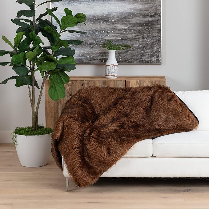 Waterproof Faux Fur Dog Blanket - Waterproof Dog Blanket for Bed, Couch or Dog Crate - Brown [50"x60"]