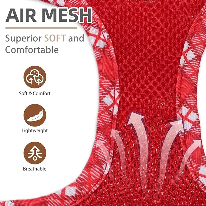 PUPTECK Dog Harness and Leash Set for Small Medium Dogs No Pull Step-in Soft Mesh Puppy Cat Vest Harnesses Reflective at Night, Red, S