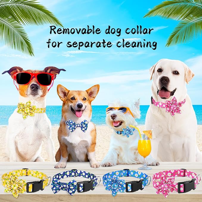Daisy Pink Dog Collar Cute Dog Collars with Flower Bow for Small Medium Large Dogs Hot Pink Floral Colored Options Soft and Fancy Pet Collars for Girls Flower Pattern for Girl Dog Collar