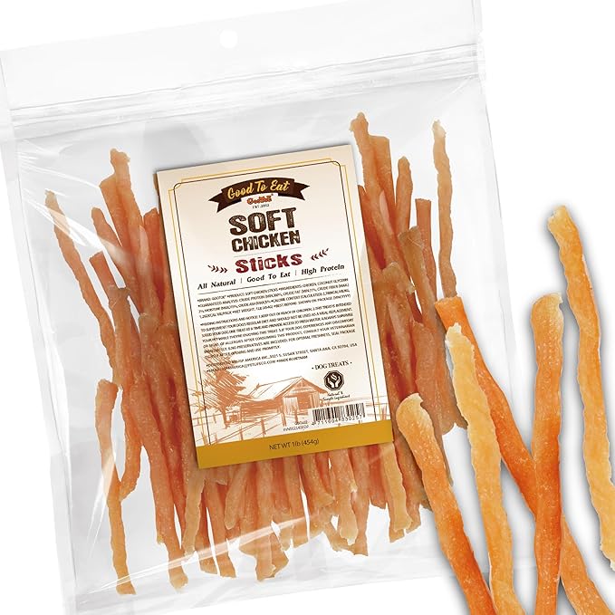Gootoe Soft Chicken Sticks 1 lb, All Natural, Hypoallergenic & Grain-Free, High-Protein, Healthy & Easily Digestible, Soft Texture, Resealable