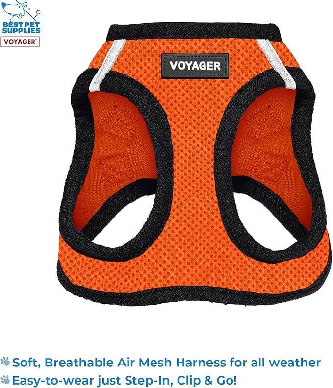 Voyager Step-in Air All Weather Mesh Harness and Reflective Dog 5 ft Leash Combo with Neoprene Handle, for Small, Medium and Large Breed Puppies by Best Pet Supplies - Orange, Large