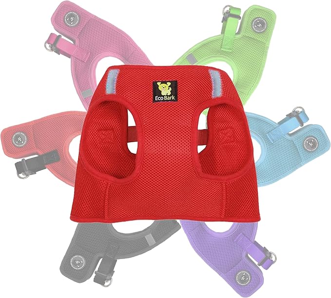 EcoBark Step in Dog Harness - Eco-Friendly Small Dog Harnesses for Small & Medium Breed Dogs - Reflective and Adjustable Body Halter Vest - Soft Mesh Harness (Red, Medium)