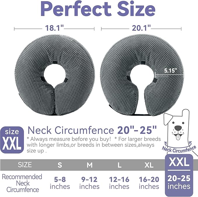 Soft Inflatable Dog Cone Collar Alternative After Surgery - Dog Neck Donut E Collar for Large Medium Small Dogs Cats Post Surgery - Recovery Collar to Stop Licking - Grey, XXL