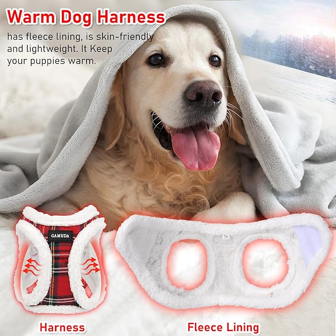 GAMUDA Small Dog Harness Collar and Leash Set, Step in No Chock No Pull Soft Mesh Adjustable Dog Vest Harnesses Plaid Reflective for Dogs Puppy Cats Kitten Rabbit (Warm Red, XXS)