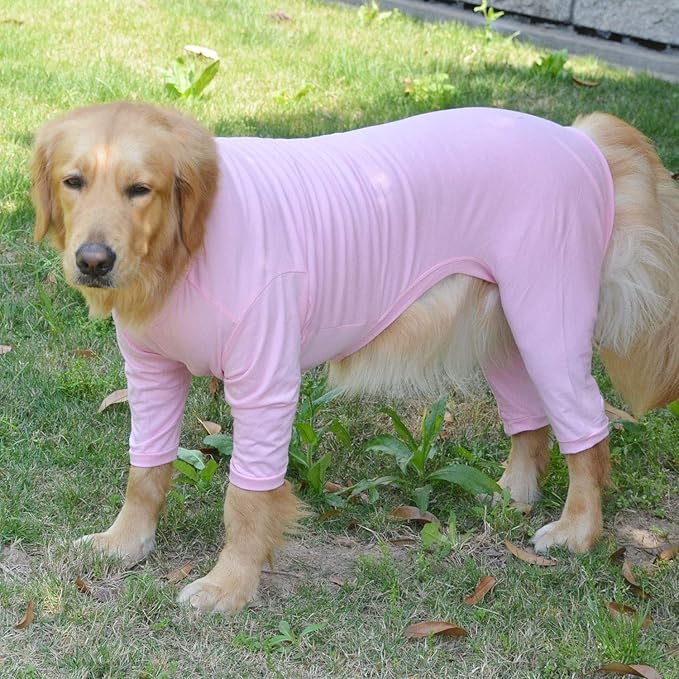 Lovelonglong Four Feet Dog Lightweight Pajamas, Pure Cotton Dog Jumpsuits 4 Legs Dog Onesies T-Shirt Stylish PJS Puppy Costume for Large Medium Small Dogs Pink S