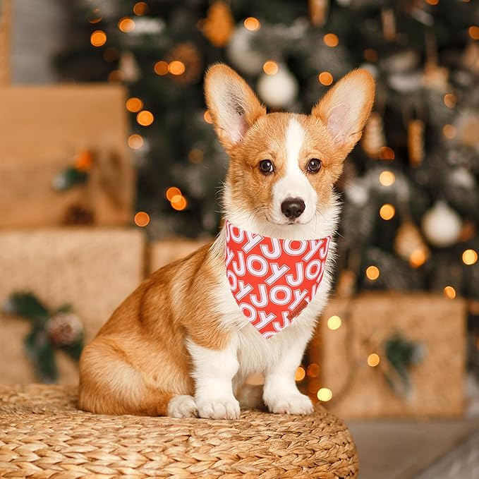 ADOGGYGO Christmas Dog Bandana, Santa Snowman Joy Xmas Pet Scarf, Premium Durable Fabric, Adjustable Fit Christmas Bandanas for Medium Large Dogs Pets (Large)