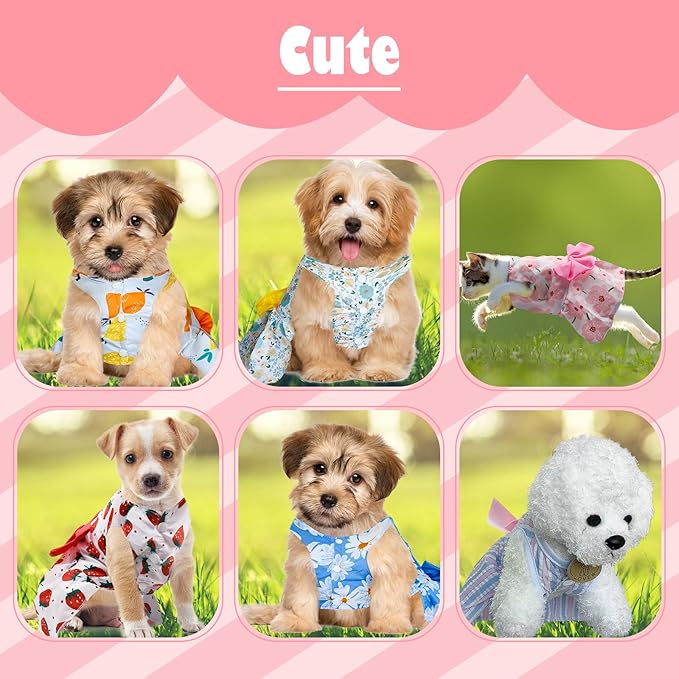 6 Pieces Dog Dresses for Small Dogs Girls, Cute Princess Puppy Kitten Dog Dresses with Flowers and Bowknot for Pet Cats, Small Dogs' Outfits Female Pet Skirts Clothes for Chihuahua Yorkies