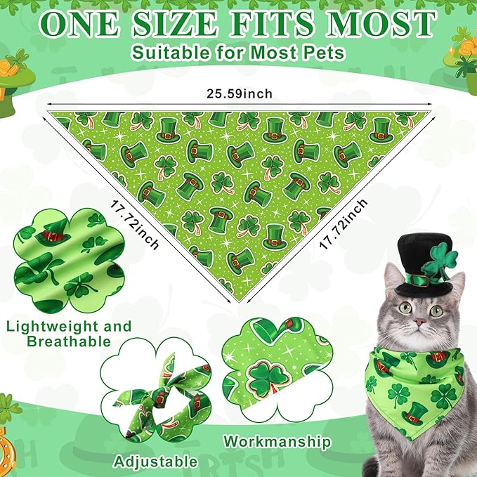 Amylove 120 Pcs Dog Bandanas Bulk Holiday Triangle Dog Pack Puppy Kerchief Bandana Adjustable Pet Scarf for Pet Cat Costume Accessories Decor Summer(Shamrock)