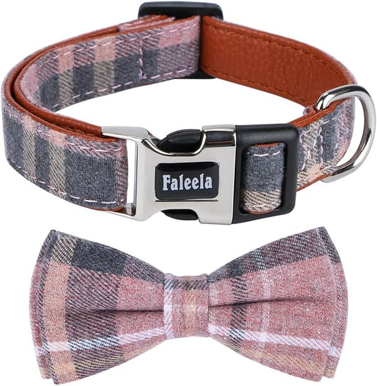 Faleela Cute Soft Girl Dog Collar with Bow, Bowtie Dog Collar for Boy,Detachable Adjustable Collar for Small Medium Large Pet