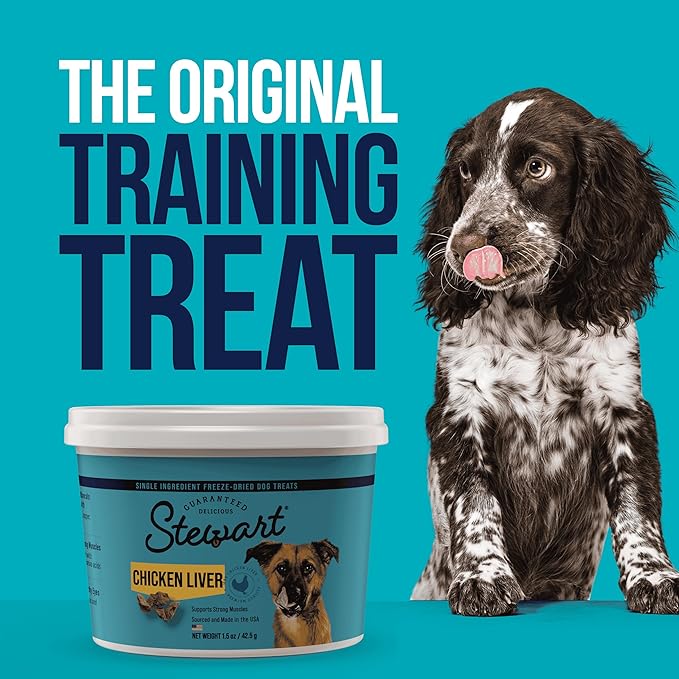 Stewart Single Ingredient Freeze Dried Raw Dog Treats, Chicken Liver, 2.5 Ounce Resealable Pouch, Training Treats or Meal Topper Dogs, High Protein, Grain-Free, Gluten-Free