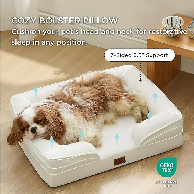 Bedsure Orthopedic Dog Bed for Medium Dogs - Waterproof Dog Sofa Beds Medium, Supportive Foam Pet Couch Bed with Removable Washable Cover, Waterproof Lining and Nonskid Bottom, Ivory