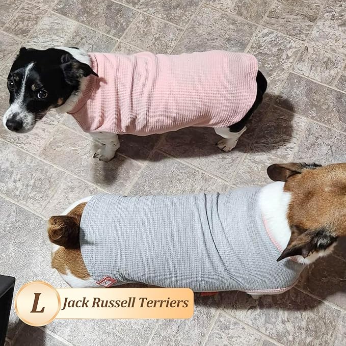 KYEESE 2Pack Dog Shirts Waffle for Small Dogs Stretchy T-Shirts Lightweight Tank Top Sleeveless Dog Vest Breathable, Large, Pink+Grey