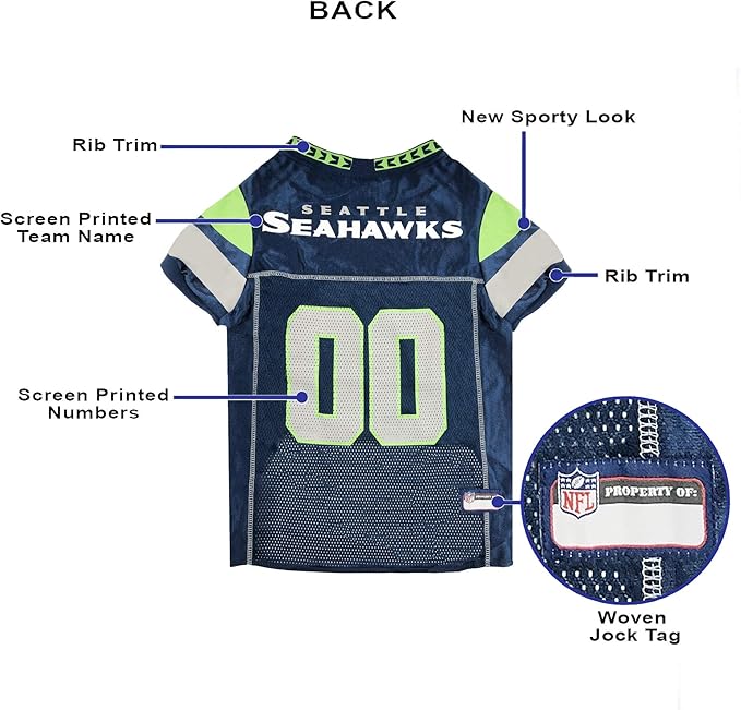 Pets First NFL Seattle Seahawks Dog Jersey, Size X-Small. Best Football Jersey Costume for Dogs & Cats.