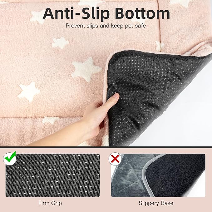 Mora Pets Dog Crate Pad Kennel Dog Bed Mat for Medium Dogs Washable Cute Star Pet Bed for Cage Ultra Soft Flat Puppy Cat Kitten Cushion for Sleeping Anti-Slip Pink 30 x 19