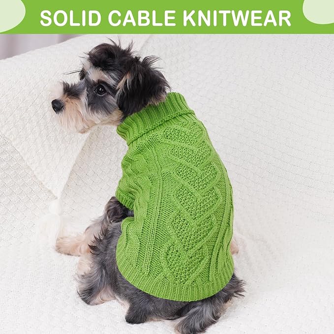 Dog Sweaters Dog Clothes for Small Dogs Dog Knitted Warm Sweater Turtleneck Puppy Clothes Small Dog Pullover Sweater Fall Winter Cat Apparel (Green, Large)