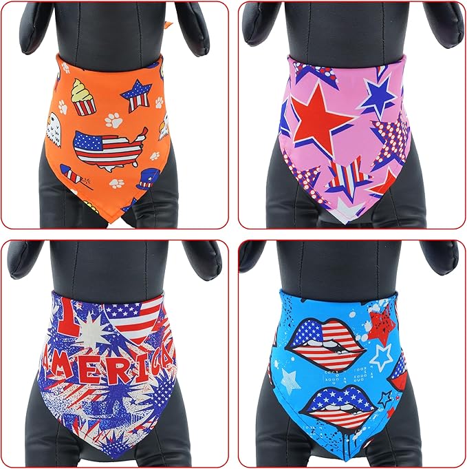 30 Pcs Patriotic Small Dog Bandanas Bulk 25 Inch Independence Day Dogs Bandana for Medium Dogs Breed 4th of July Dog Bandanas Large Cats Grooming M