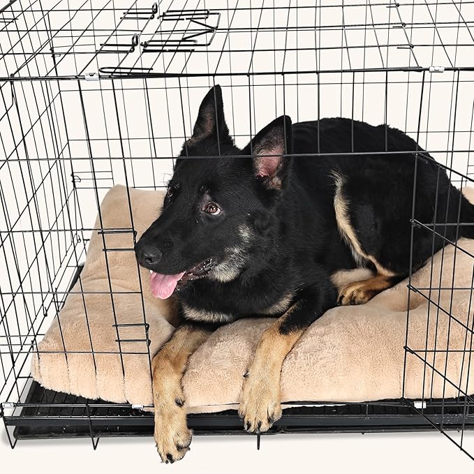 nononfish Dog Crate Bed 48 x 30 Washable fit Metal Crates or Kennel,XXL Kennel Mat for Extra Large Dogs with Anti-Slip Bottom,Jumbo Plus Pet Sleeping Mattress for up to 100 lbs Dogs,Light Brown