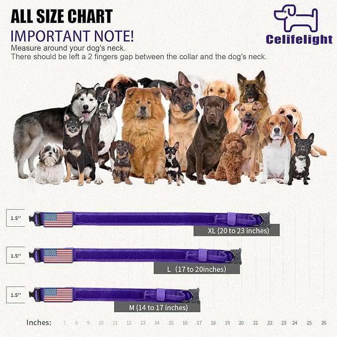 Tactical Military Dog Collar - Adjustable Nylon, Heavy Duty Metal Buckle With Handle for Training, With Patches (Purple, L)
