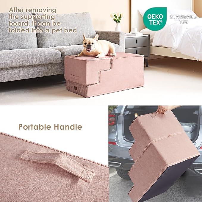 EHEYCIGA Dog Stairs for High Bed 22.5”H, 5-Step Dog Steps for Bed, Pet Steps for Small Dogs and Cats, Non-Slip Balanced Pet Ramp Indoor, Pink